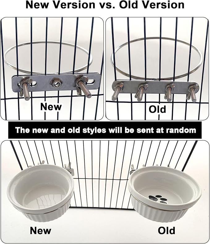 Rabbit Hanging Ceramic Bowl, Removable Cage Feeder Thick Ceramic Bowl with Stainless Steel Support Ring Pet Water Food Bowl for Small Animal Chinchilla Ferret Small Dog & Cat (4.92 * 1.97”)