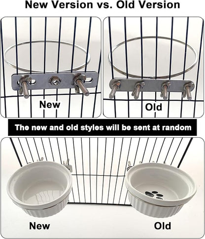 Rabbit Hanging Ceramic Bowl, Removable Cage Feeder Thick Ceramic Bowl with Stainless Steel Support Ring Pet Water Food Bowl for Small Animal Chinchilla Ferret Small Dog & Cat (4.92 * 1.97”)