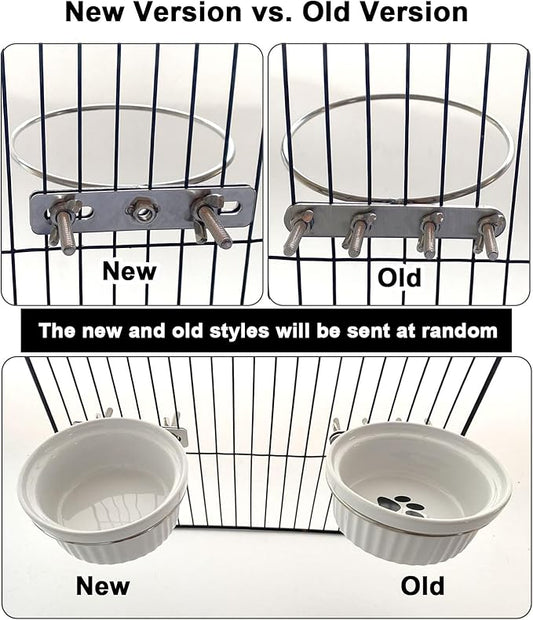 Rabbit Hanging Ceramic Bowl, Removable Cage Feeder Thick Ceramic Bowl with Stainless Steel Support Ring Pet Water Food Bowl for Small Animal Chinchilla Ferret Small Dog & Cat (4.92 * 1.97”)