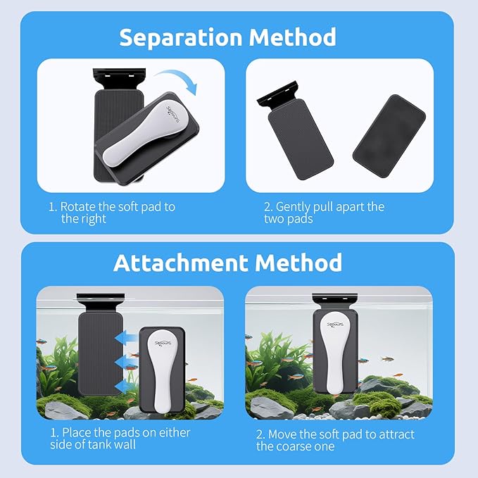 Magnetic Aquarium Glass Cleaner，Algae Scraper for Aquarium Fish Tank， Fish Tank Algae Clean Brush Dual-Sided Side Floating Aquarium Magnetic Brush (M)