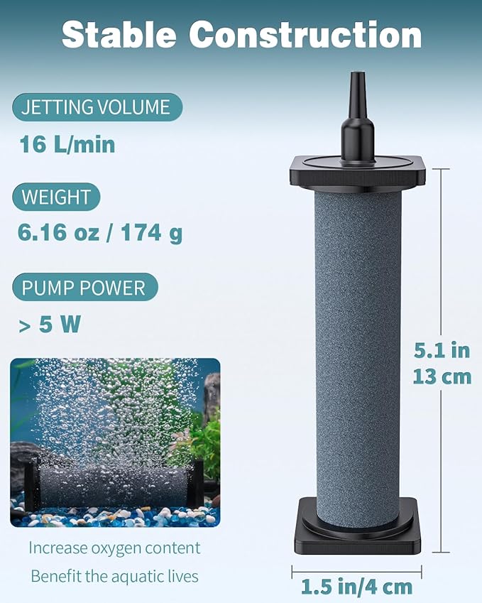Pawfly Aquarium Air Stone for Air Pump 5 Inch Fish Tank Air Stone Bubbler Cylindrical Bubble Release Tool Oxygen Diffuser for Fish Tanks Buckets Small Ponds and DWC Systems, 2 Pack