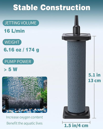 Pawfly Aquarium Air Stone for Air Pump 5 Inch Fish Tank Air Stone Bubbler Cylindrical Bubble Release Tool Oxygen Diffuser for Fish Tanks Buckets Small Ponds and DWC Systems, 2 Pack