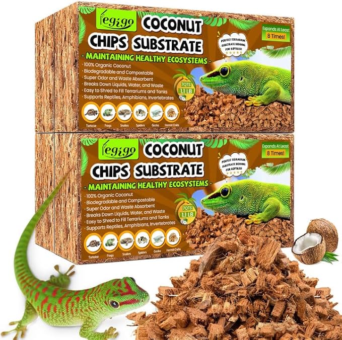 Legigo 4 Pack Coconut Chip Substrate for Reptiles, Natural Coco Husk Chip Reptiles Bedding, Compressed Coconut Chip Substrate for Snake, Tortoise, Ball Python, Gecko, Lizard Terrarium Tanks