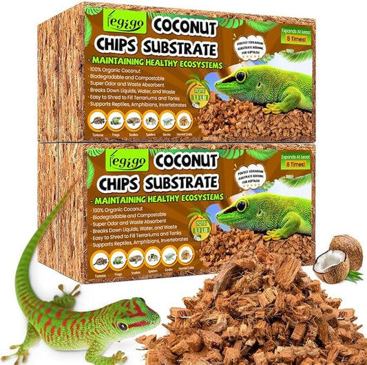 Legigo 4 Pack Coconut Chip Substrate for Reptiles, Natural Coco Husk Chip Reptiles Bedding, Compressed Coconut Chip Substrate for Snake, Tortoise, Ball Python, Gecko, Lizard Terrarium Tanks