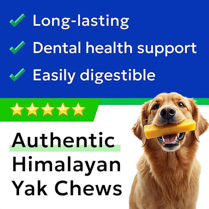 BARK&SPARK Yak Cheese Himalayan Dog Chews - 100% Natural & Long Lasting Dog Treats, Yak Milk Chews for Small, Medium & Large Dogs, Lactose & Gluten Free Dental Sticks, Healthy & Safe (4 Medium Chews)
