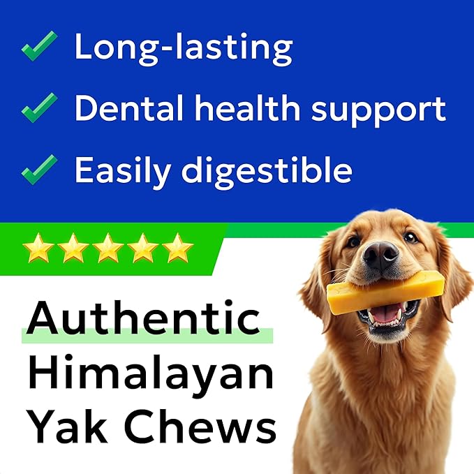 BARK&SPARK Yak Cheese Himalayan Dog Chews - 100% Natural & Long Lasting Dog Treats, Yak Milk Chews for Small, Medium & Large Dogs, Lactose & Gluten Free Dental Sticks, Healthy & Safe (4 Large Chews)