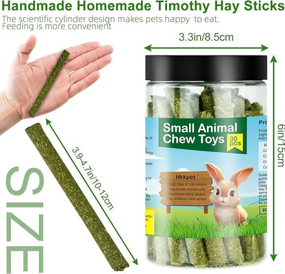 12.3 Ounces Timothy Hay Sticks, Natural Timothy Hay for Guinea Pigs, Chinchillas, Hamsters, Handmade Rabbit Chew Toys