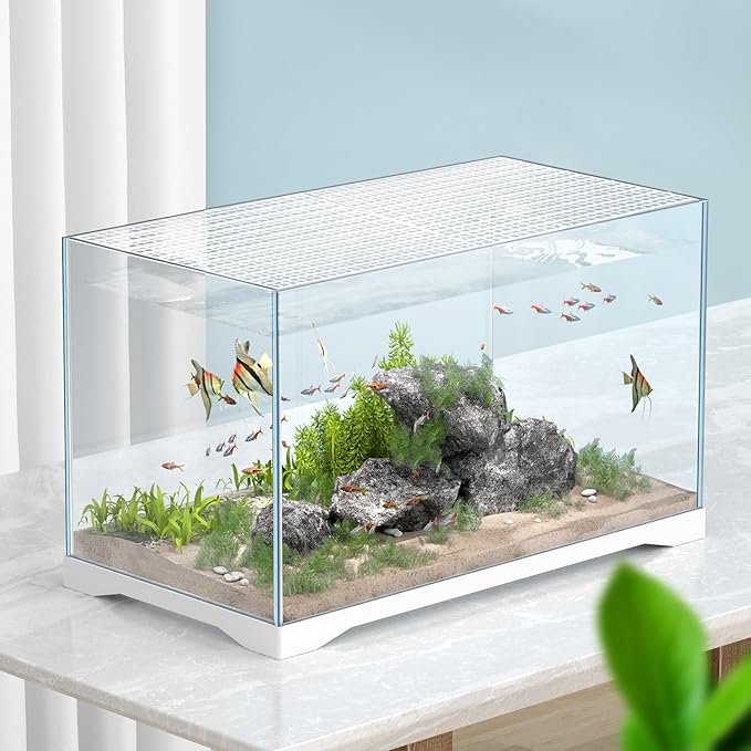 VOGGV 4 Aquarium Lid Hood Fish Tank Cover with Plastic Grid Panel Egg Crate Grate -Included 6PCS*6mm and 6PCS*10mm Fish Tank Lid Clips