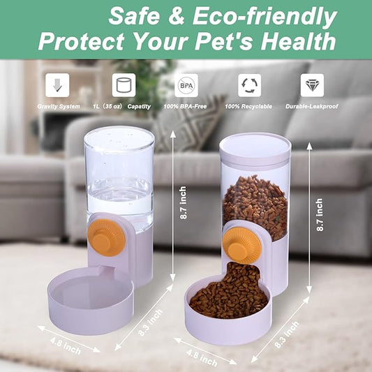 Hanging Automatic Food Water Dispenser,Gravity Rabbit Feeder and Water Dispenser Set,Cage Cat Food Bowl for Bunny Chinchilla Guinea Pig Hedgehog Ferret
