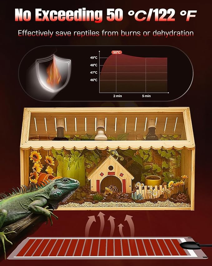 Pawfly 14 W Reptile Heat Pad 11 x 5.9 Inch Reptile Heating Pad Under Tank Terrarium Safe Fast Heating Mat Heat Mat for Turtles Frogs Snakes Lizards Geckos Hermit Crabs Spiders & Other Reptiles