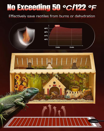 Pawfly 14 W Reptile Heat Pad 11 x 5.9 Inch Reptile Heating Pad Under Tank Terrarium Safe Fast Heating Mat Heat Mat for Turtles Frogs Snakes Lizards Geckos Hermit Crabs Spiders & Other Reptiles