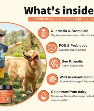 Allergy & Itch Relief for Dogs | Allergy, Itchy Skin & Immune Support with Salmon Oil, Quercetin, Colostrum and Probiotics -Nutritional Supplements 100 Soft Chews
