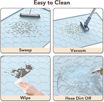 Silicone Cat Litter Trapping Mat, Large Waterproof 34" X 22" Cat Litter Box Mat, Easy to Clean, Blue