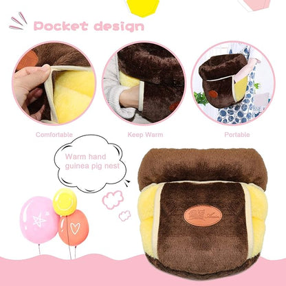 YUEPET Guinea Pig Bed Cuddle Cave Warm Fleece Cozy House Bedding Sleeping Cushion Cage Nest for Small Animal Squirrel Chinchilla Hedgehog Cage Accessories Brown