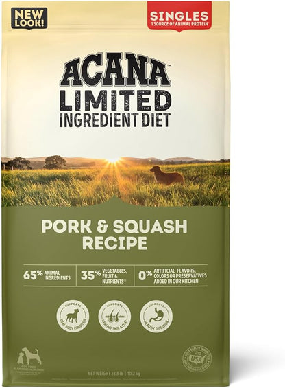 ACANA Singles Limited Ingredient Grain Free High Protein Dry Dog Food Pork & Squash Recipe 22.5lb Bag