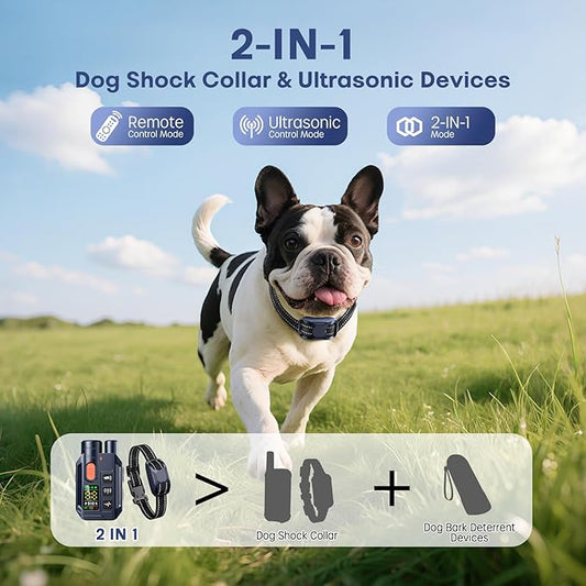 2 in 1 Dog Shock Collar &Dog Bark Deterrent Devices,4200FT Dog Training Collar with Remote, E Collar with Adjustable Beep, Vibration and Shock, IP67 Waterproof,50FT Ultrasonic(1-3L) Control Range