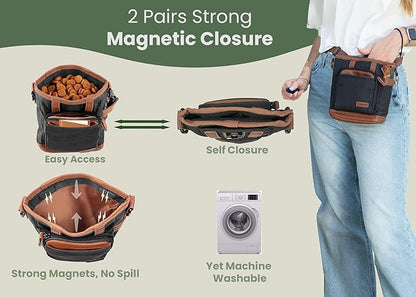 BEAU&FUR Large Dog Treat Pouch with Clicker for Training – 4 Cup Capacity, Built-in Poop Bag Dispenser, Expandable Pocket, Metal Buckle, Large Back Pocket, Ideal Design for Walks and Training – Black