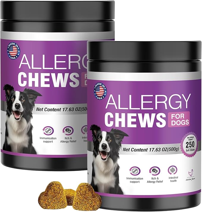 Dog Allergy Chews 500PCs， Dog Allergy and Itching Skin Relief Anti Itch Aller Immune Bites for Dogs Itching Licking Paws Treatment Relief Itchy Chew Probiotics Vitamins for Skin and Coat Allergies