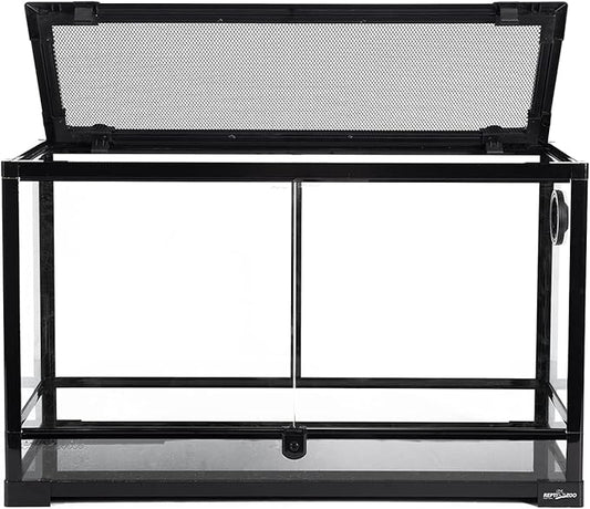 REPTI ZOO Tempered Glass Reptile Terrarium 30 Gallon, Wide Reptiles Tank 30" x 12"x 18" for Reptile Pets Bearded Dragon Gecko Lizard, Double Front Opening Doors Top Screen Ventilation