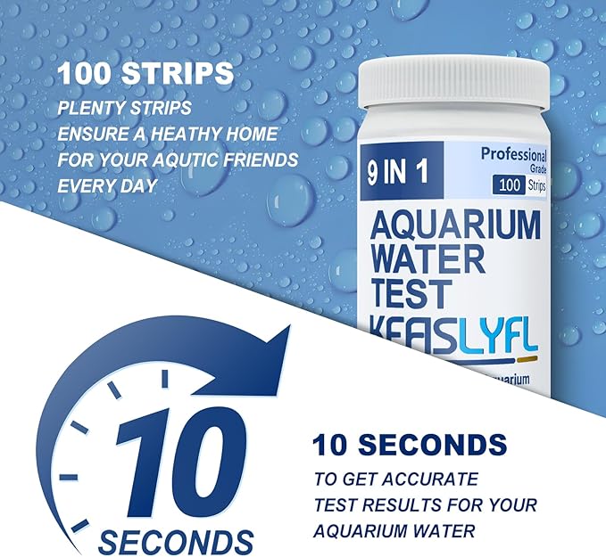 Aquarium Test Strips,100 Strips 9 in1 Saltwater and Freshwater Aquarium Test Kit for Aquarium,Pond and Fish tank,Testing Carbonate,Alkalinity,pH,Hardness,Free Chlorine,Nitrate,Nitrite,copper and Iron.
