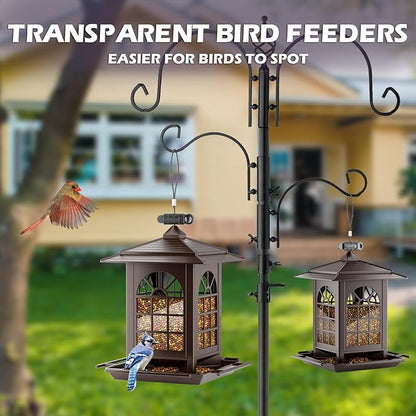 Birdream 2 Pack Bird Feeders for Outdoors Hanging - 7LB Total Capacity Classic Courtyard Design Fun Assembly Large Bird Feeder, Attracting Wild Birds Cardinals Goldfinches Sparrows - Brown