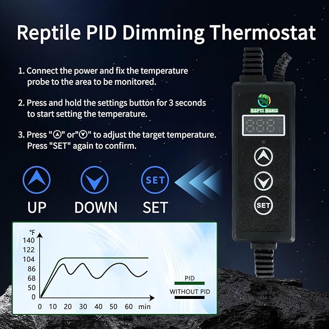 Reptile Light Fixture with Dimming Thermostat, 5.5 Inch Deep Dome Light Fixture with Timer, Reptile Aluminum Dome Fixture for Basking/Heat/UVA/UVB Lamp Bulb