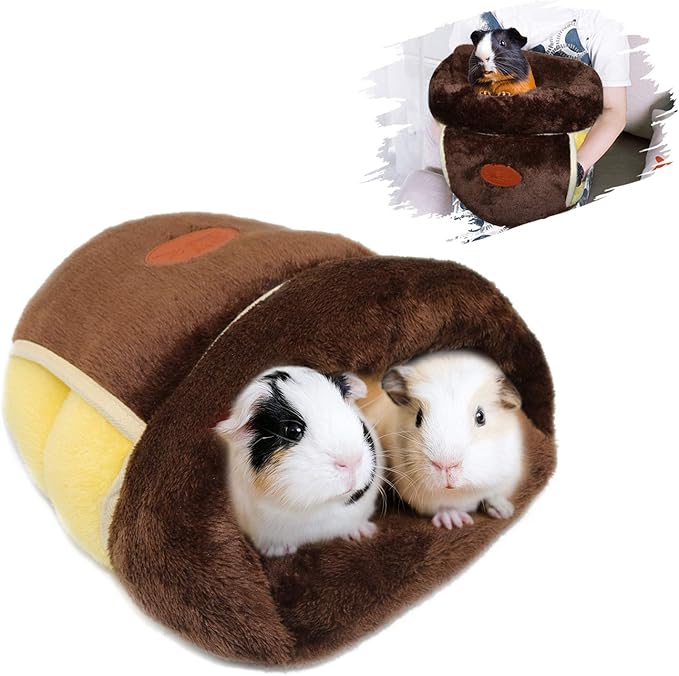 YUEPET Guinea Pig Bed Cuddle Cave Warm Fleece Cozy House Bedding Sleeping Cushion Cage Nest for Small Animal Squirrel Chinchilla Hedgehog Cage Accessories Brown