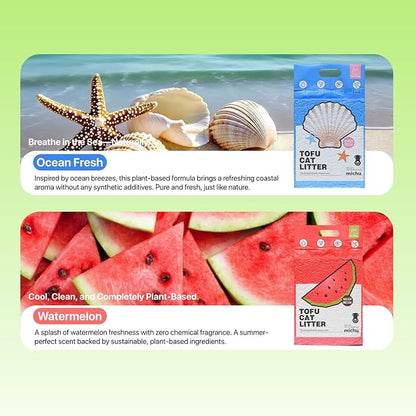 Tofu Cat Litter Natural Clumping Tofu Cat Litter, Fast Clumping and Easily Scoop-able 5.5lb/88oz 5 Scents - Watermelon, 6 Pack