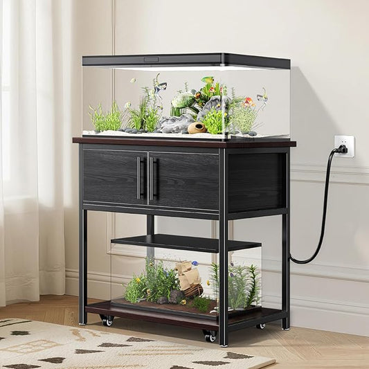 20-29 Gallon Fish Tank Stand with Power Outlet and Storage Cabinet,Aquarium Stand with Slide-Out Fish Tank Shelf,Heavy Duty Metal Frame and Waterproof Wood,31.5" L x 15.7" W 770LBS Capacity