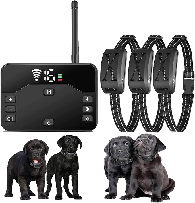 Wireless Dog Fence,Outdoor Electric Pet Containment System with Remote, Waterproof Training Collar with Adjustable Vibration & Shock, Safe Effective, Boundary Container for 1/2/ 3 Dogs,for3dogs
