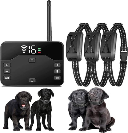Wireless Dog Fence,Outdoor Electric Pet Containment System with Remote, Waterproof Training Collar with Adjustable Vibration & Shock, Safe Effective, Boundary Container for 1/2/ 3 Dogs,for3dogs