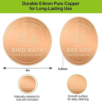 Copper Bird Bath Purification Disk,0.6mm Reinforced 99.9% Pure Copper Cleaning Disk Keeps Water Fresh for Bird Baths, Fountains, Ponds (2 Pack)