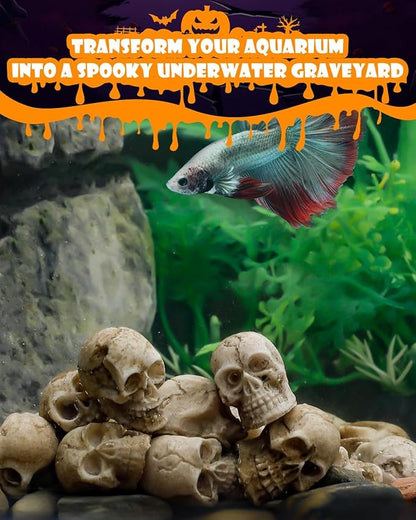 Uniclife 40 Pcs Halloween Mini Skull Decorations, Halloween Fish Tank Decor, Realistic Resin Mini Skulls Figurines for Party Crafts Bar Home, Vase Fillers, Miniature Skeleton Head Table Decor