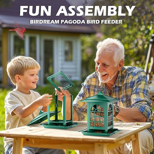 Birdream Bird Feeders for Outdoors Hanging, Classic Courtyard Design Fun Assembly 3.5LB Large Bird Feeder, Attracting Wild Birds Cardinals Goldfinches Sparrows - Green