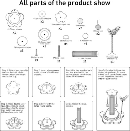 Cat Scratching Post - 4 in 1 Scratching Post, Wooden Cat Scratch Post with 2 Level Sisal Balls & 2 Sisal Hanging Balls for Indoor Kittens, Gifts
