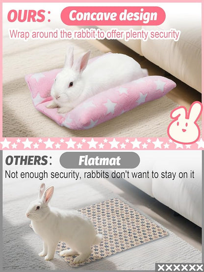 MEWTOGO 15.7x14in Rabbit Bed - Thickened Soft Bunny Concave Bed, Cuddle Cushion Plush Mat with Cotton Lounger Pillows for Cage Sleeping Indoor Bunny Gifts, Pink-Star