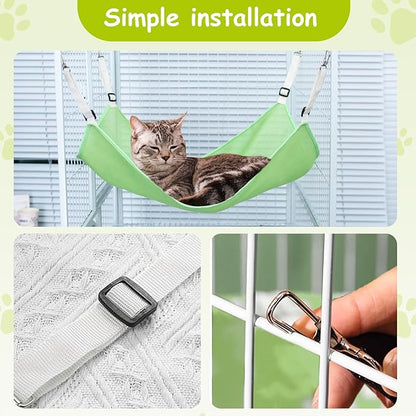 2 Pack Cat Hammock for Cage,Adjustable Breathable Durable Space-Saving Cozy Mesh Pet Hanging Bed Swing for Cats,Ferret,Puppy,Rabbits,Small Animals Green L