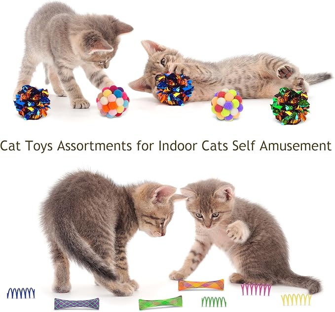 Retro Shaw Cat Toys with Cat Tunnels, Interactive Kitten Toys for Indoor Cats Kitty, Cat Tube Tent Feather Wand Teaser Bell Fuzzy Ball Springs Mouse (25 Pcs Extra Large Cats Tunnel Set)