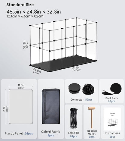 Small Animal Playpen, Guinea Pig Cages with Waterproof Mat, 24 Panels Pet Playpen for Hamsters, Hedgehog, Bunny, Ferret, Indoor Outdoor Plastic Fence, 48.5 x 24.8 x 32.3 inches