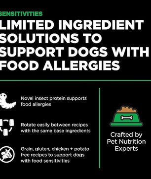 Go! Solutions Sensitivities Limited Ingredients, Grain-Free Dry Dog Food, Insect Recipe for Sensitive Stomach, 3.5 lb Bag