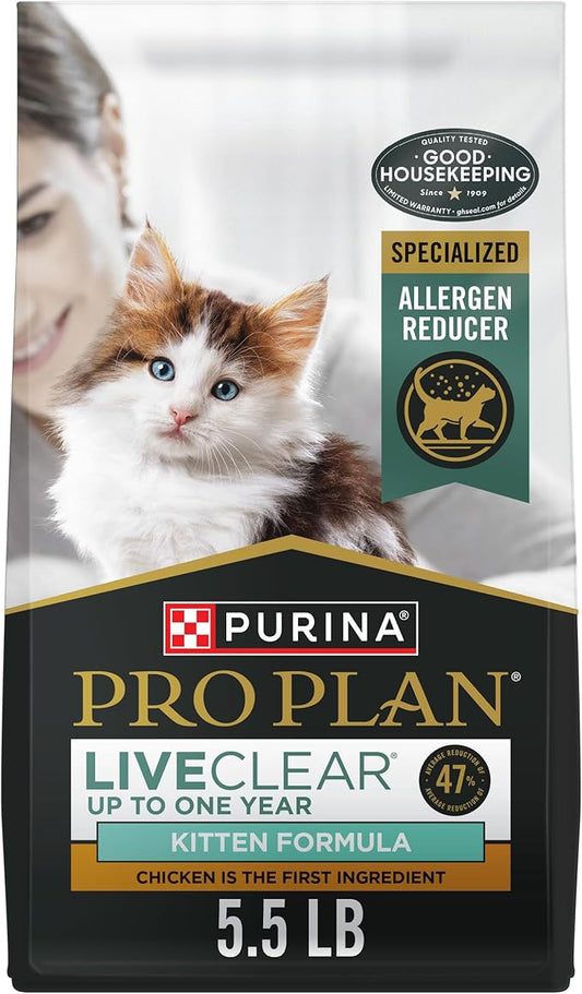 Purina Pro Plan LiveClear Dry cat Food for Kittens Cat Allergen Reducer Chicken and Rice Formula - 5.5 lb. Bag