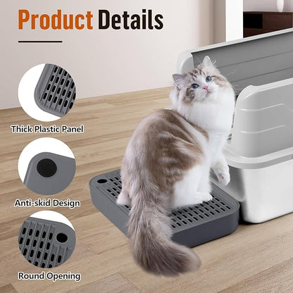 Cat Litter Box Ramp Mat with Filter Function, Cat Step Pedal Stool for Self-Cleaning Litter Box, Easy to Clean, Ideal for Kitten & Elderly Cats (Dark Grey)