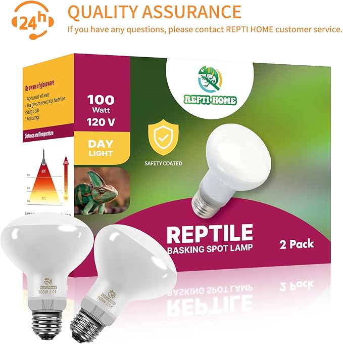 New Upgrade Reptile Heat Lamp Bulb (3rd Gen No Broken), 100W 2 Pack Basking Spot Light for Reptiles & Amphibians,UVA Daylight Heat Bulb for Bearded Dragon, Turtle