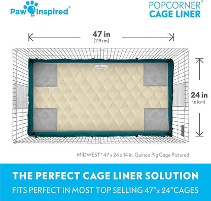 Paw Inspired PopCorner Guinea Pig Cage Liners | Washable Fleece Bedding or Pet Bed Mat for Small Animals | Super Absorbent Pee Pad with Reinforced Corners and Waterproof Bottom (Midwest, Tan)