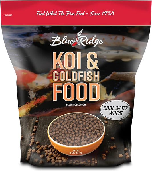 Blue Ridge Koi Fish Food 5lb - Cool Water Wheat 3/16", Fall and Winter Floating Pond Pellets, Ponds Fish Food