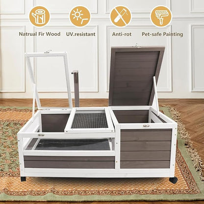 Tortoise Habitat Wooden Tortoise House, Indoor Turtle Enclosure Outdoor Reptile Cage with Removable Bottom, Light Support, Openable Roof (Double Habitat, Leakproof Tray)