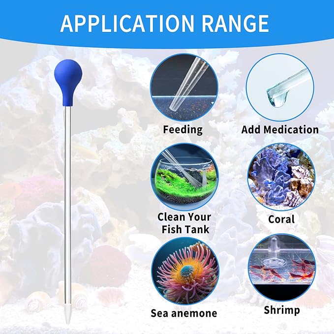 1 Pc 18.5 in Long Pipette with 1 Pc Stainless Steel Feeding Long Tweezers for Fish Tank Coral Food Feeder Long Syringe Aquarium Coral Feeding Tube for Marine Fish Reef Aquatic Plant