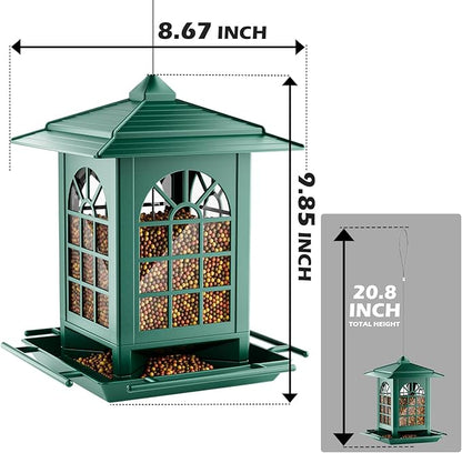 Birdream Bird Feeders for Outdoors Hanging, Classic Courtyard Design Fun Assembly 3.5LB Large Bird Feeder, Attracting Wild Birds Cardinals Goldfinches Sparrows - Green