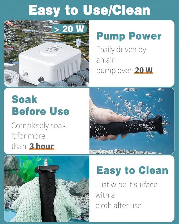 Pawfly Aquarium Air Stone 12 Inch Fish Tank Air Stone Bubbler Cylindrical Bubble Release Tool Oxygen Diffuser for Large Fish Tank Air Pump Outdoor Garden Pond and DWC System, 2 Pack