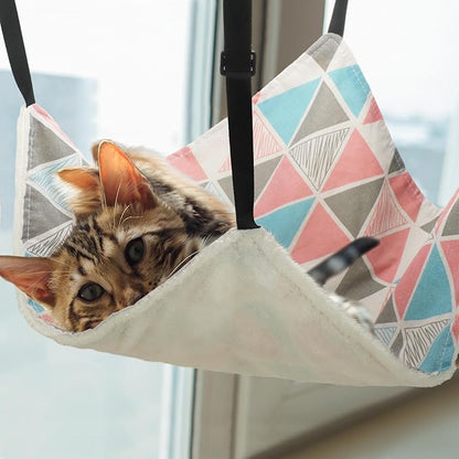 2 Pieces Reversible Cat Hanging Hammock Soft Breathable Pet Cage Hammock with Adjustable Straps and Metal Hooks Double Sided Hanging Bed for Small Dogs Rabbits(Geometry Pattern,M)